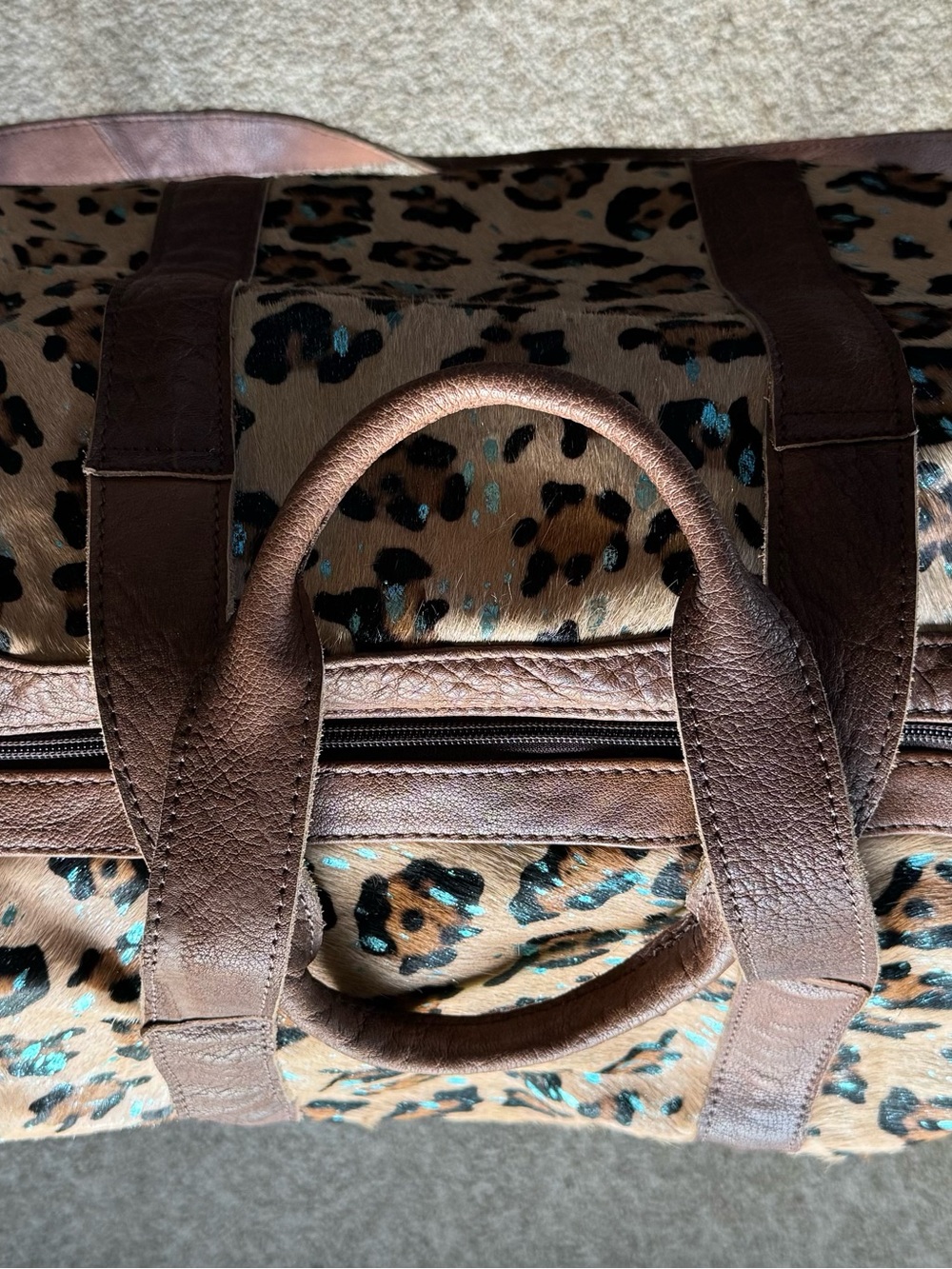 American Darling Leopard Print Travel Duffel with Brown Trim - Picture 3 of 7